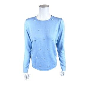 Attitudes by Renee Women's Pearl Crew Neck Sweater Iceberg Blue Small Size